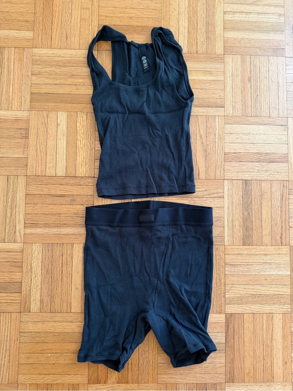 Skims Black Ribbed Tank & Boxer Short Set